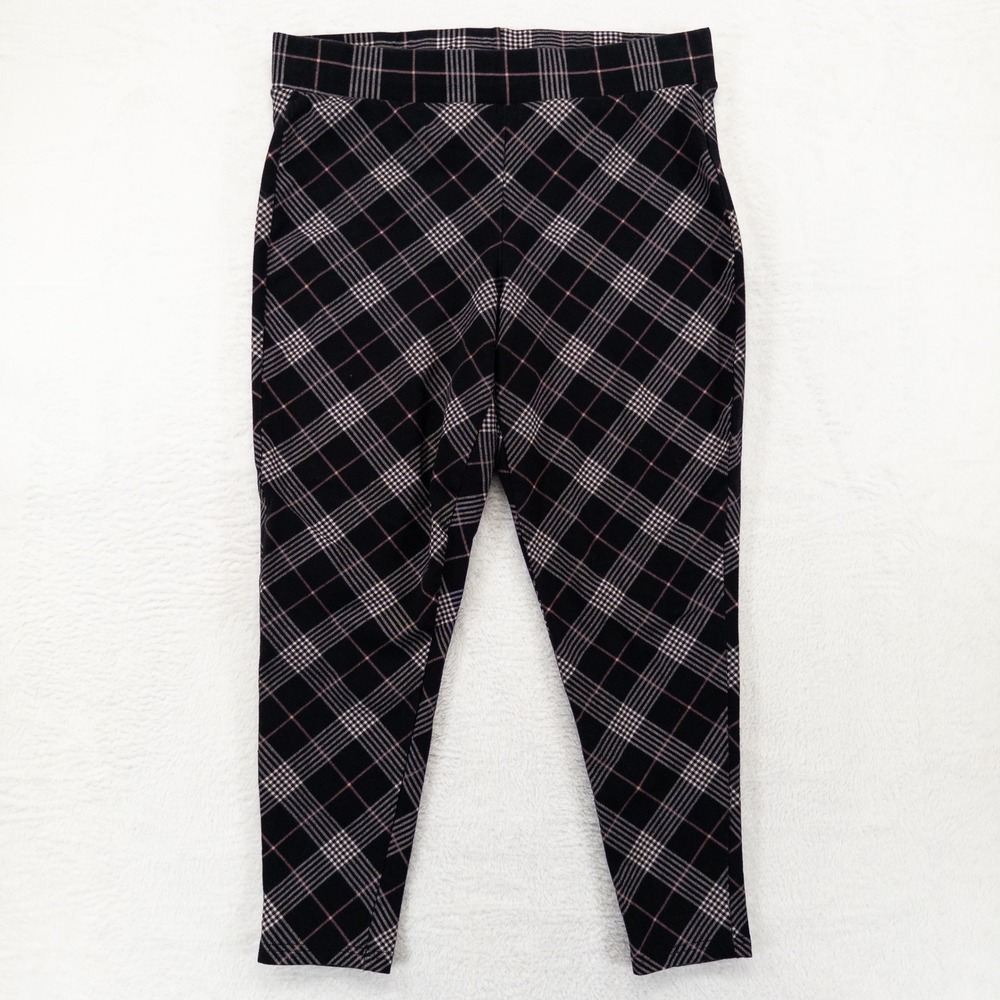 Torrid Womens Leggings 2X Black Tan Plaid Stretch Tapered Ankle Casual Fall